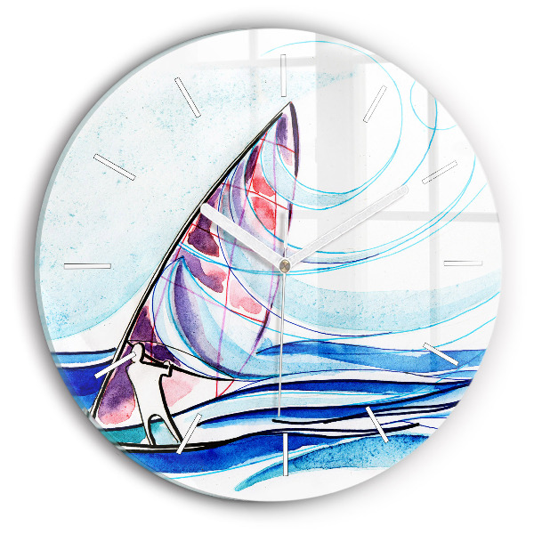 Round glass wall clock Surfboard