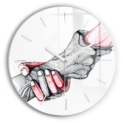Round glass wall clock Holding hands