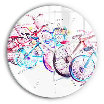 Round glass wall clock Colorful city bikes