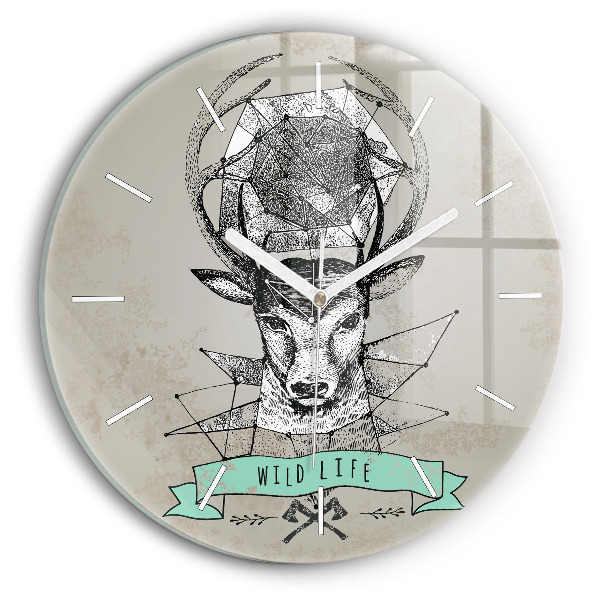 Round glass wall clock Deer head