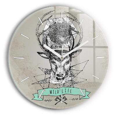 Round glass wall clock Deer head