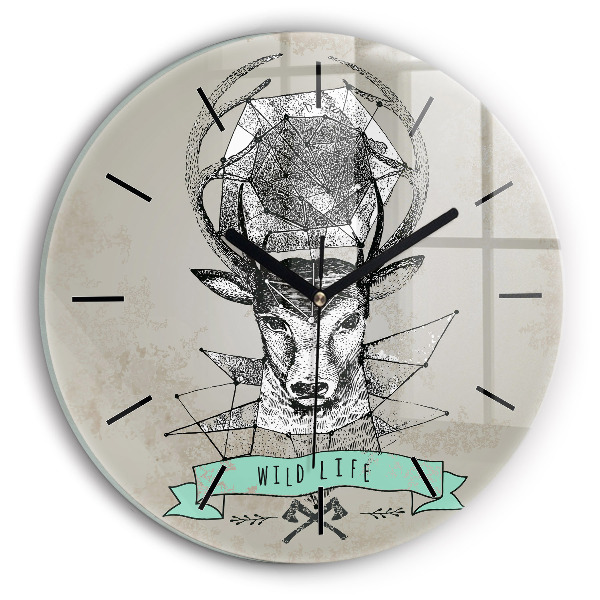 Round glass wall clock Deer head