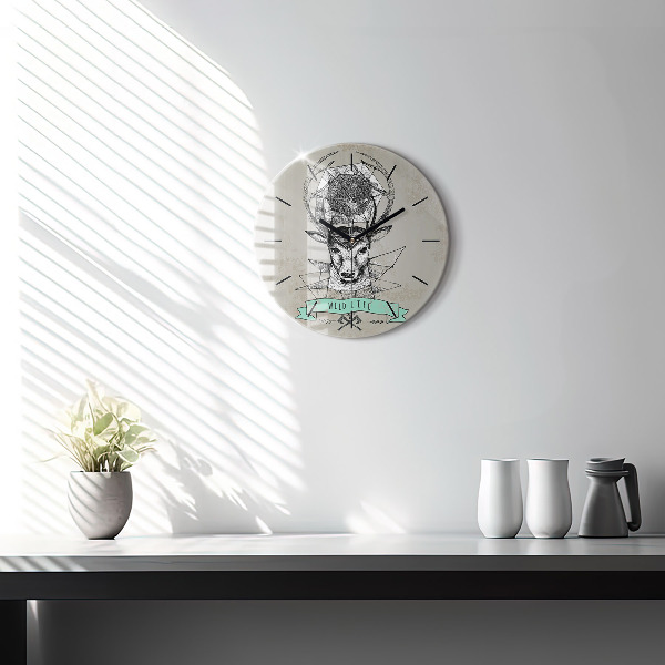 Round glass wall clock Deer head