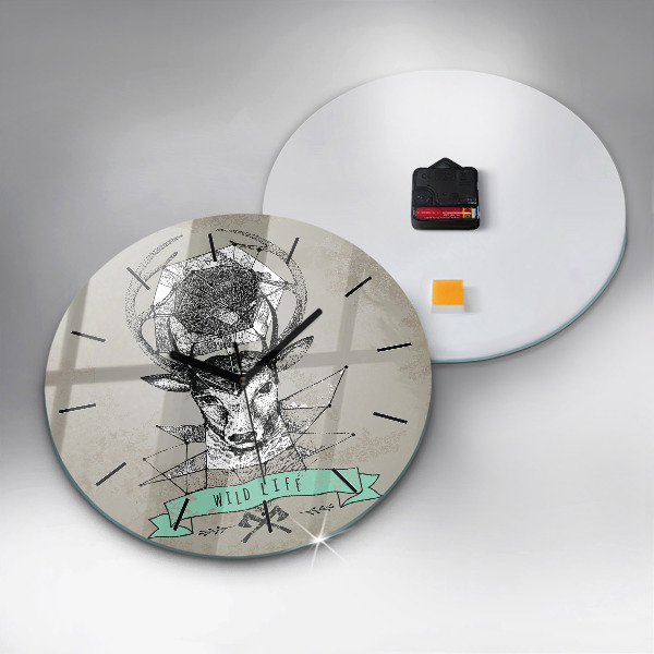 Round glass wall clock Deer head