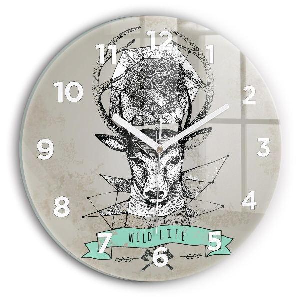 Round glass wall clock Deer head