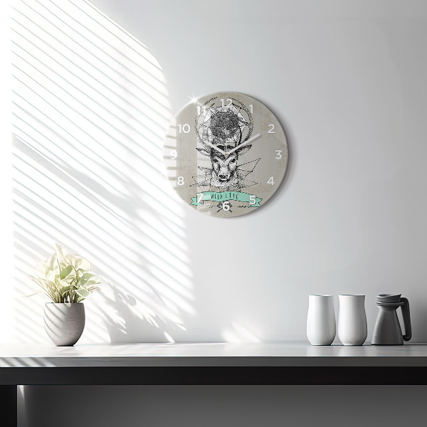 Round glass wall clock Deer head