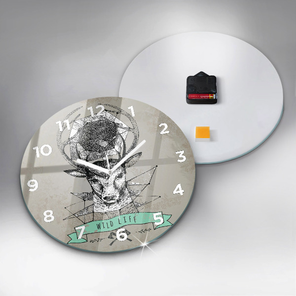 Round glass wall clock Deer head