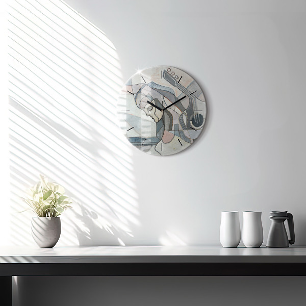 Round glass wall clock Abstract painting