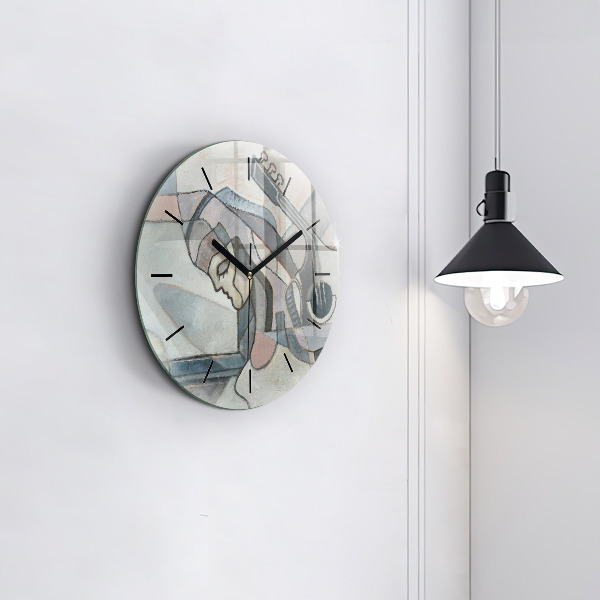 Round glass wall clock Abstract painting