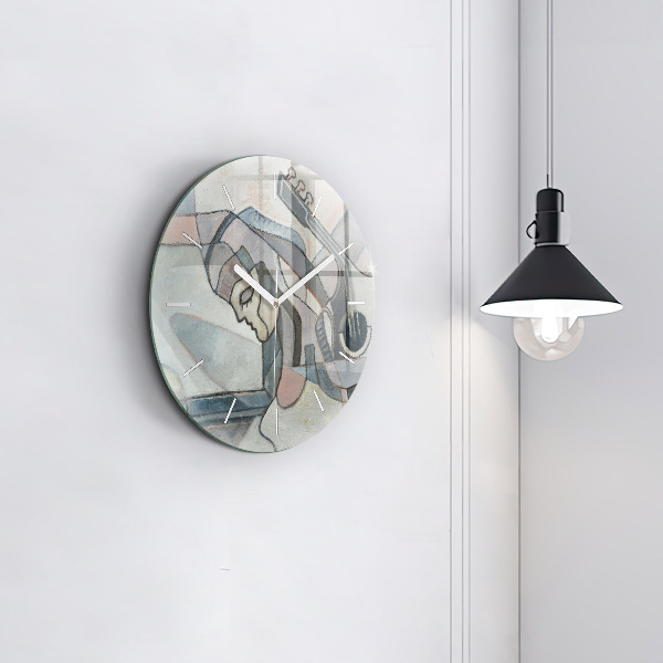 Round glass wall clock Abstract painting
