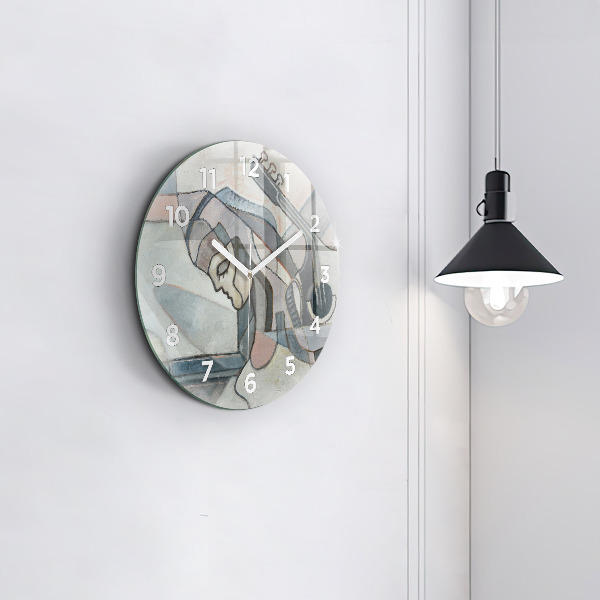 Round glass wall clock Abstract painting