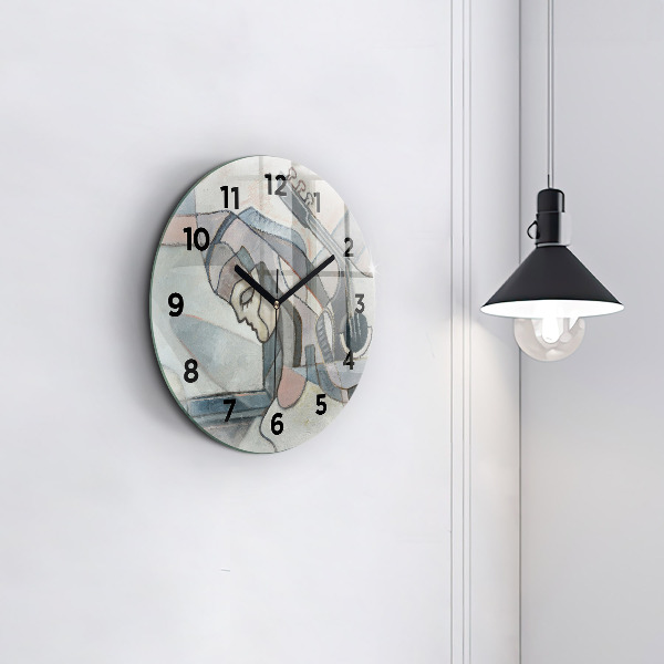 Round glass wall clock Abstract painting