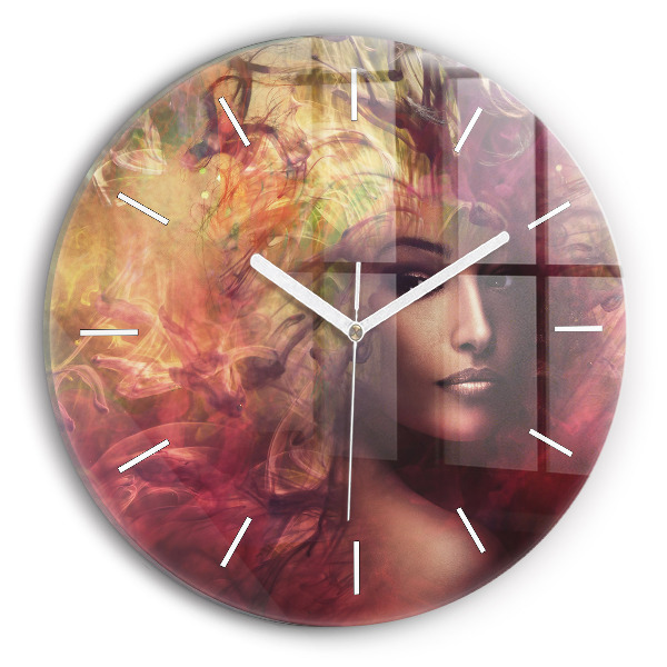 Round glass wall clock Portrait of a woman
