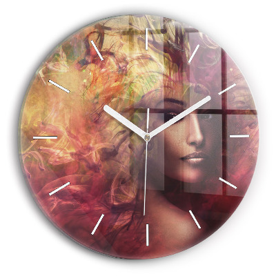 Round glass wall clock Portrait of a woman