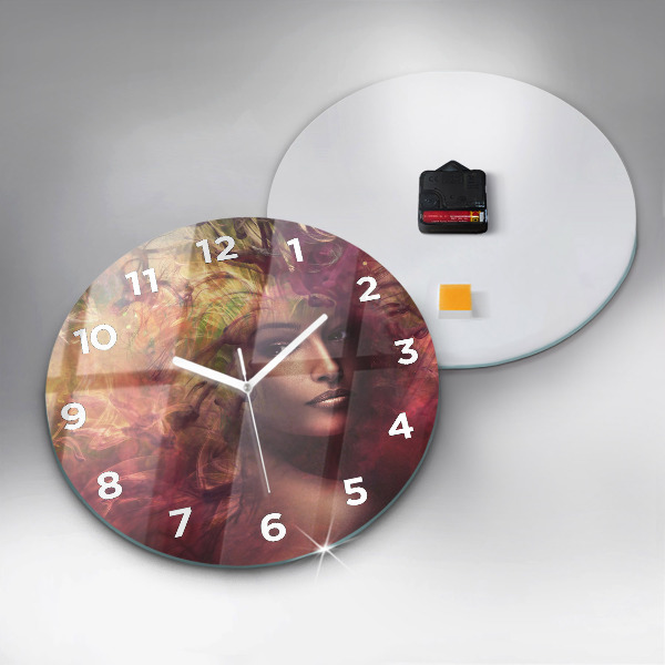 Round glass wall clock Portrait of a woman
