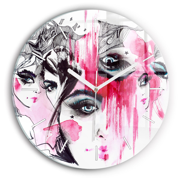 Round glass wall clock Many faces of abstraction