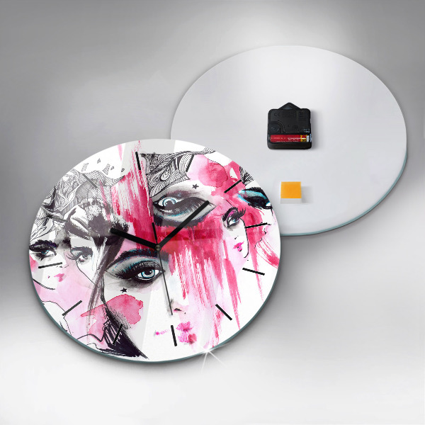 Round glass wall clock Many faces of abstraction