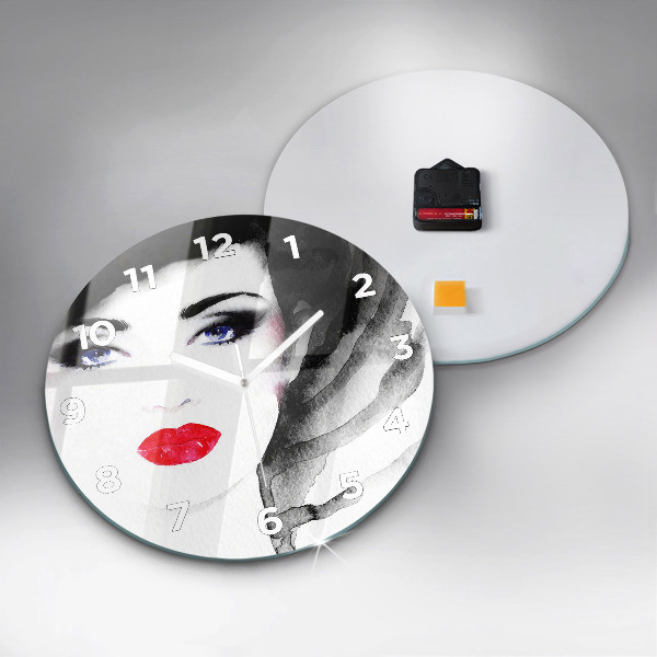 Round glass wall clock Portrait of a woman