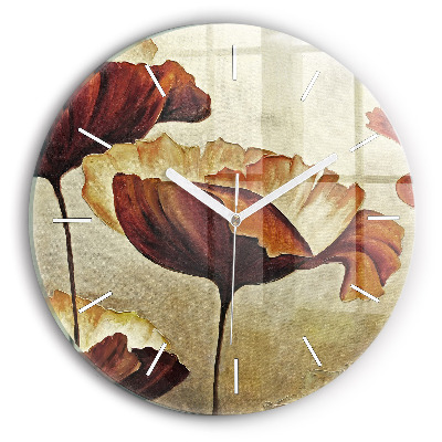 Round glass wall clock Painted poppies