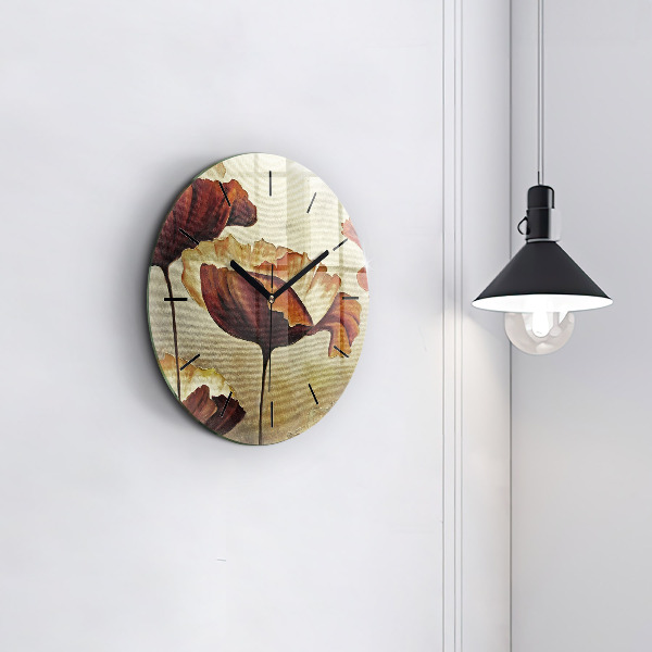 Round glass wall clock Painted poppies