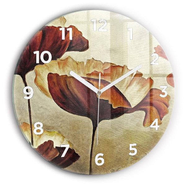 Round glass wall clock Painted poppies
