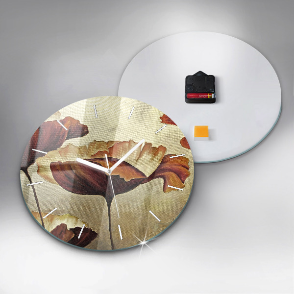 Round glass wall clock Painted poppies