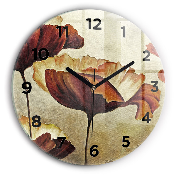 Round glass wall clock Painted poppies