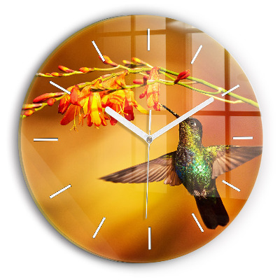 Round glass wall clock Hummingbird bird