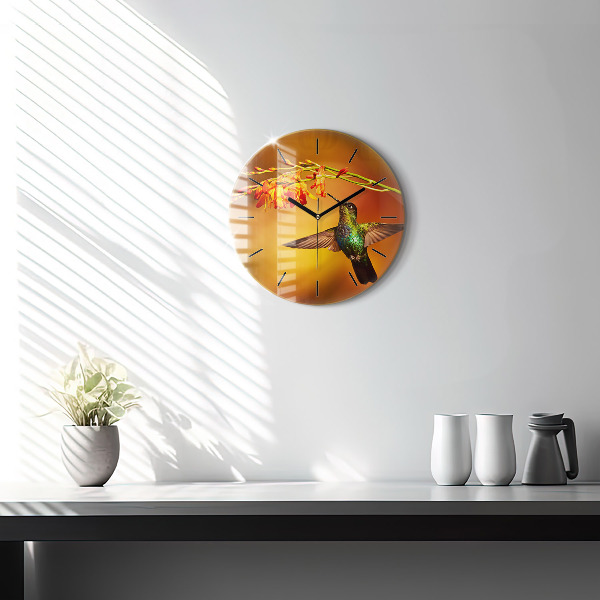 Round glass wall clock Hummingbird bird