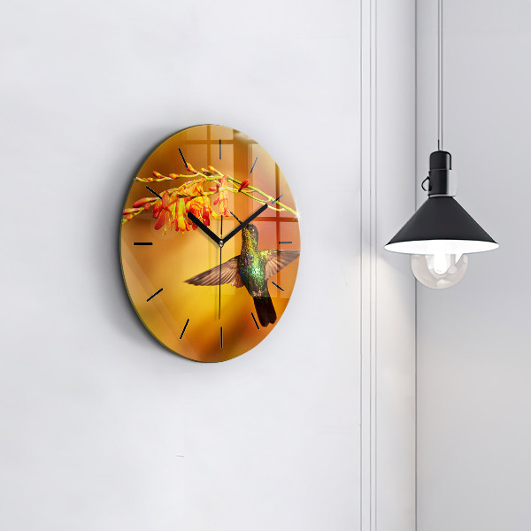 Round glass wall clock Hummingbird bird