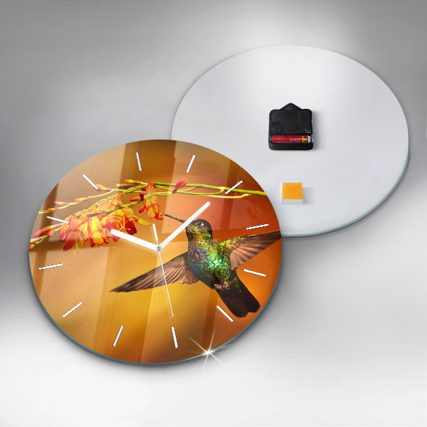 Round glass wall clock Hummingbird bird