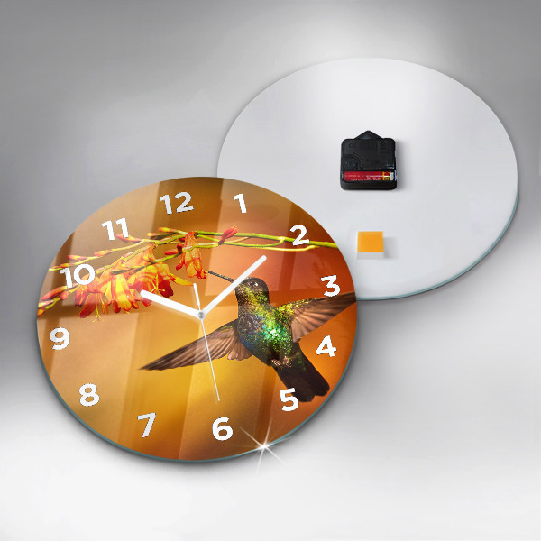 Round glass wall clock Hummingbird bird