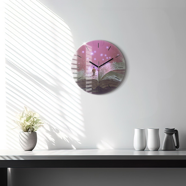 Round glass wall clock Abstraction book