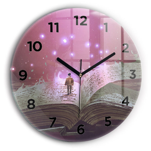 Round glass wall clock Abstraction book