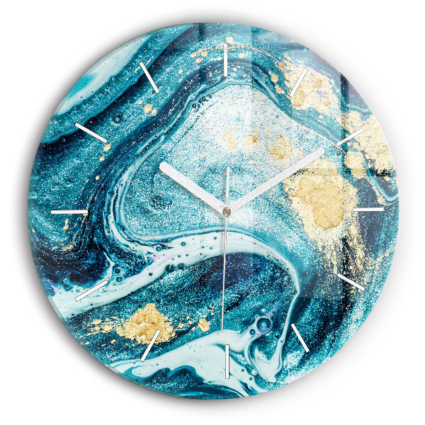 Round glass wall clock Abstract marble