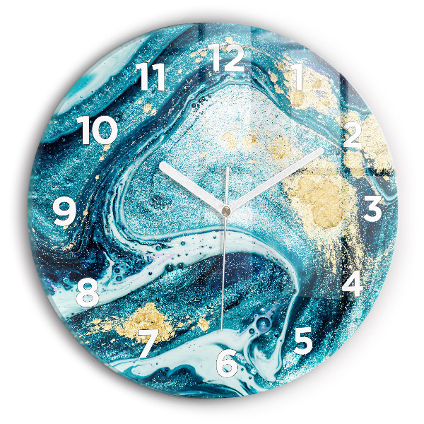 Round glass wall clock Abstract marble