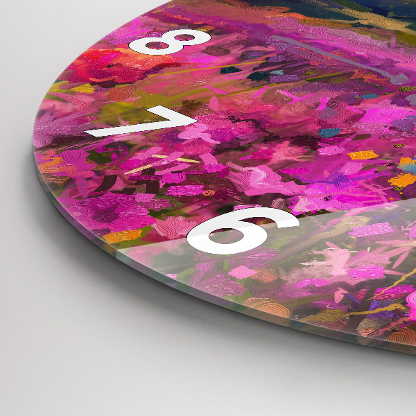 Round glass wall clock Landscape of nature and flowers