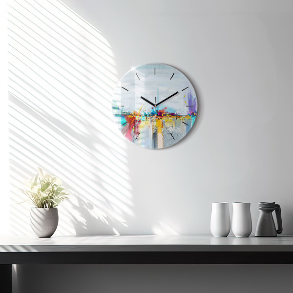 Round glass wall clock Abstract bridge