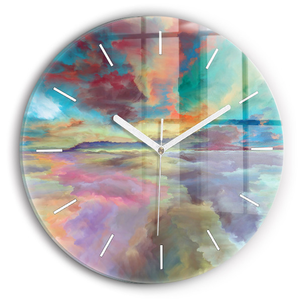 Round glass wall clock Abstract landscape
