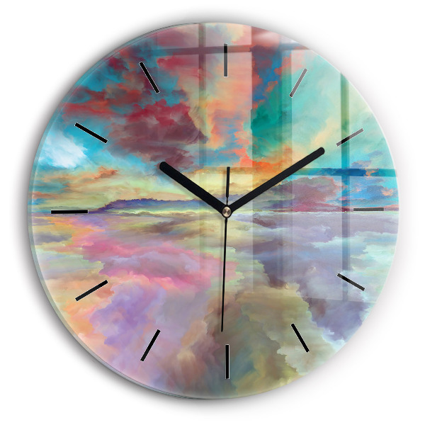 Round glass wall clock Abstract landscape