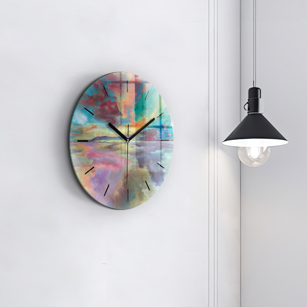Round glass wall clock Abstract landscape