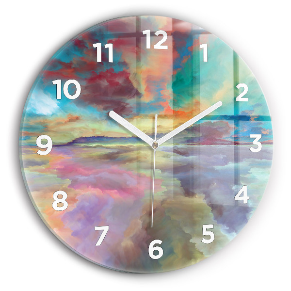 Round glass wall clock Abstract landscape