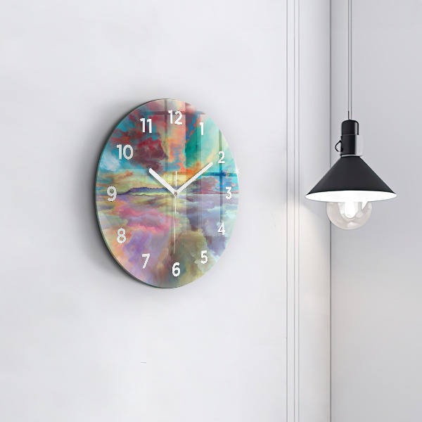 Round glass wall clock Abstract landscape