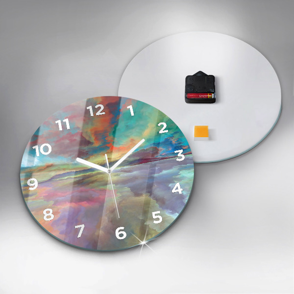 Round glass wall clock Abstract landscape