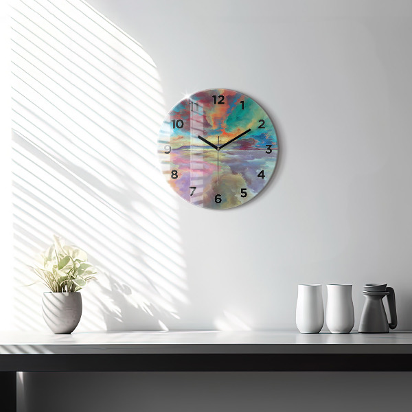 Round glass wall clock Abstract landscape