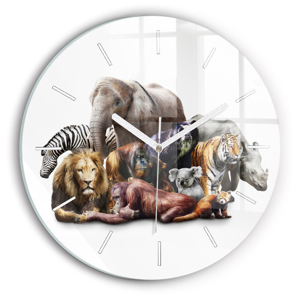 Round glass wall clock Wild animals