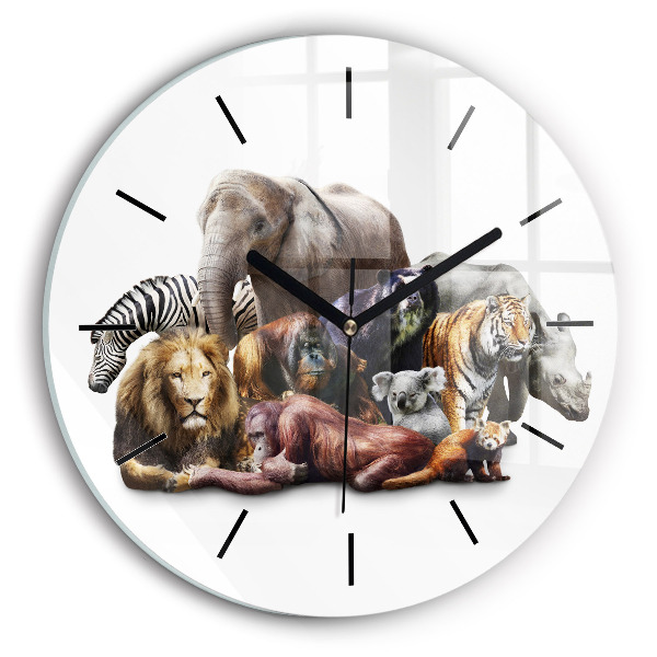 Round glass wall clock Wild animals