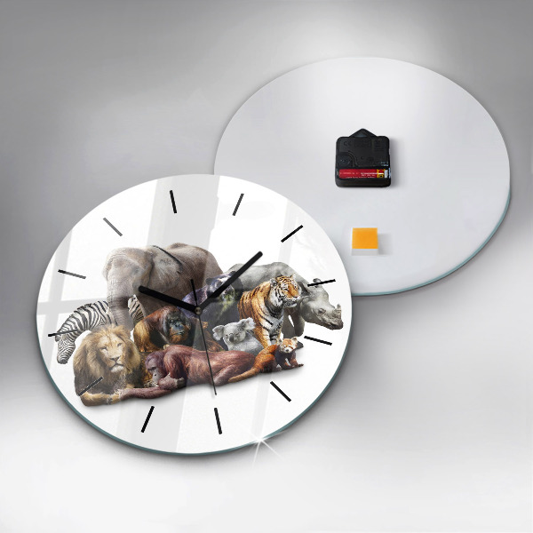Round glass wall clock Wild animals