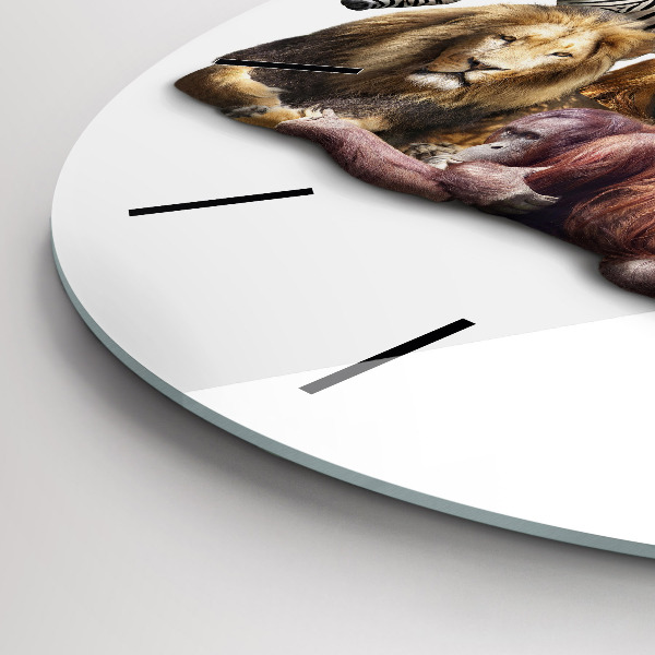 Round glass wall clock Wild animals