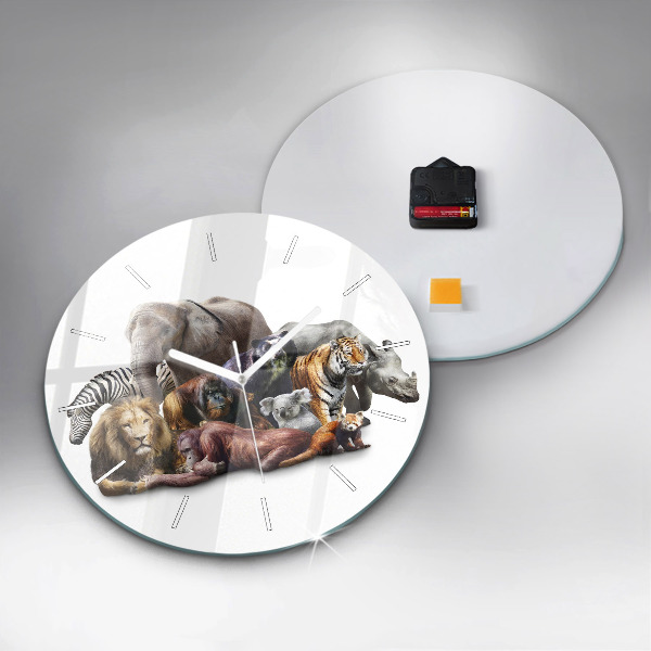 Round glass wall clock Wild animals